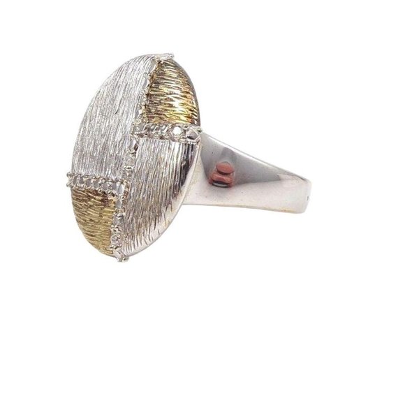 Sterling Silver Gold Vermeil Patchwork Circle Natural Diamond Accent Ring Size 9 - Picture 2 of 6